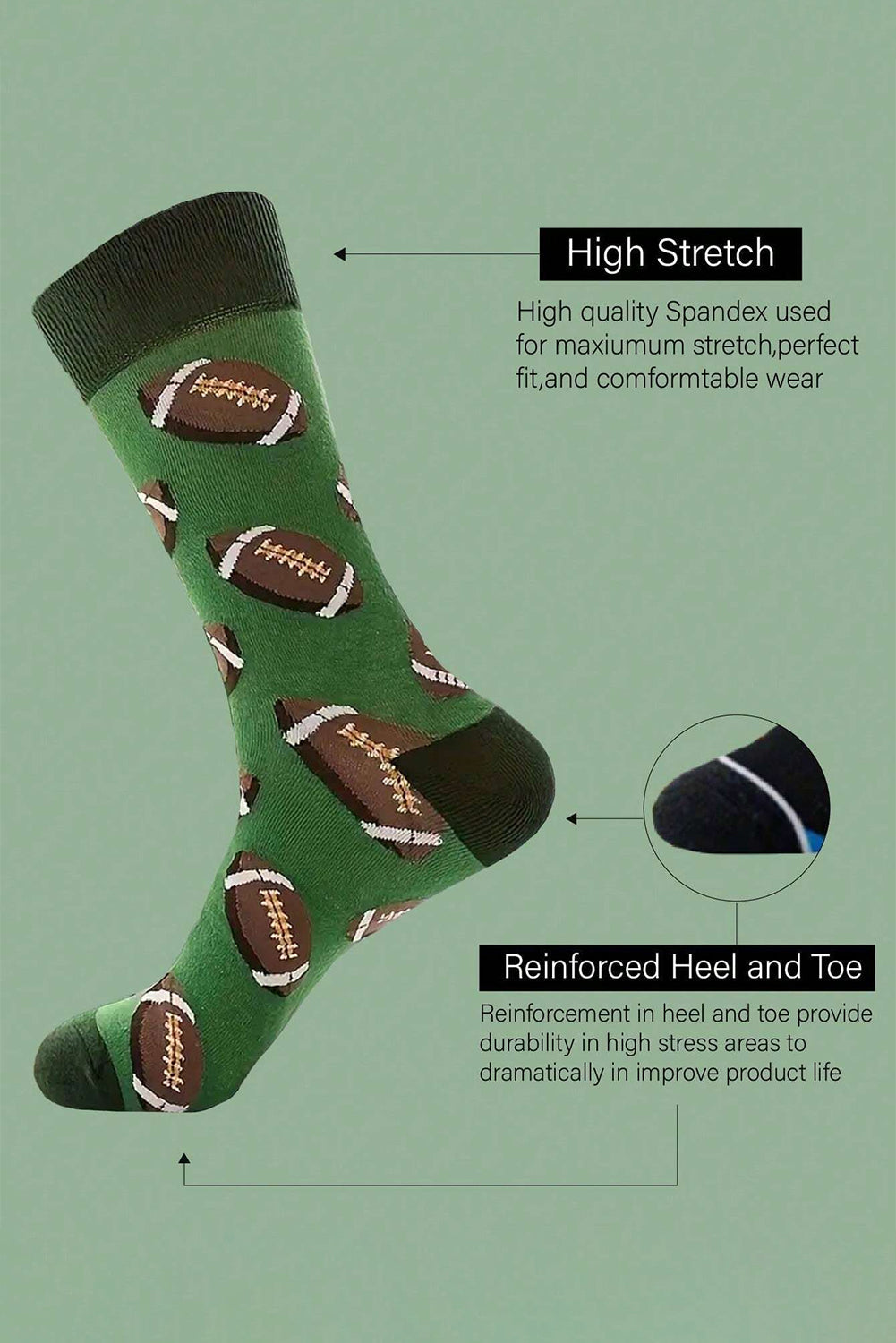 Mittellange Socken mit Rugby-Football-Print