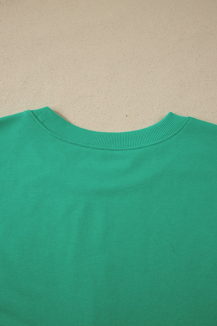 Sea Green Solid Color Loose Tee Drawstring Shorts 2pcs Outfit