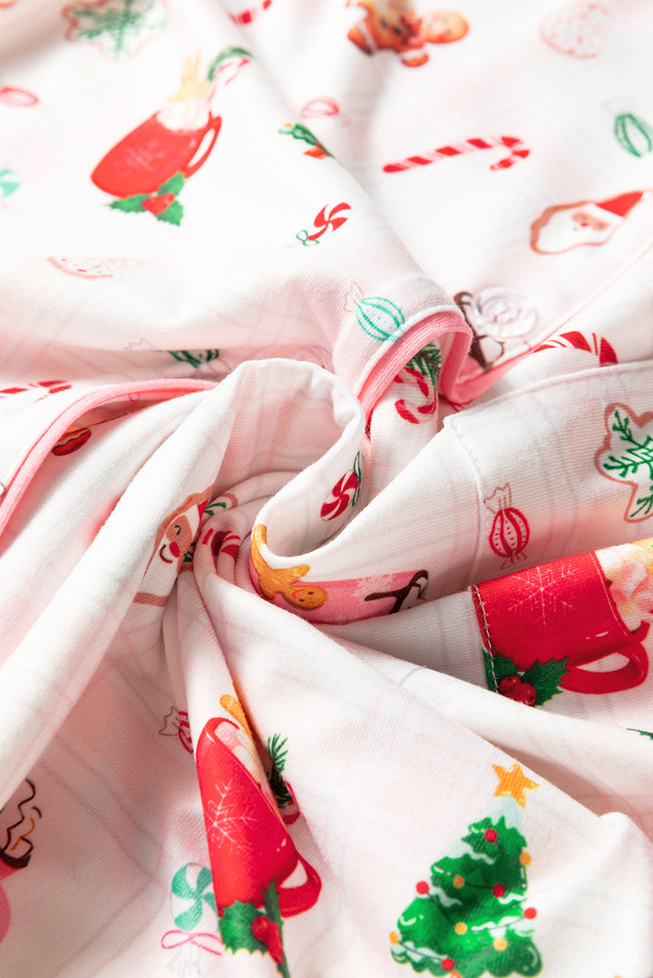 White Christmas Spirits Shirt Style 2pcs Short Pajama Set