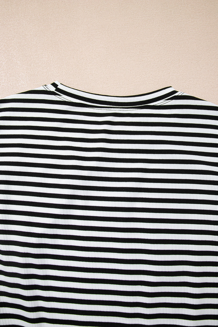 Ribbed Cap Sleeve Round Neck T Shirt