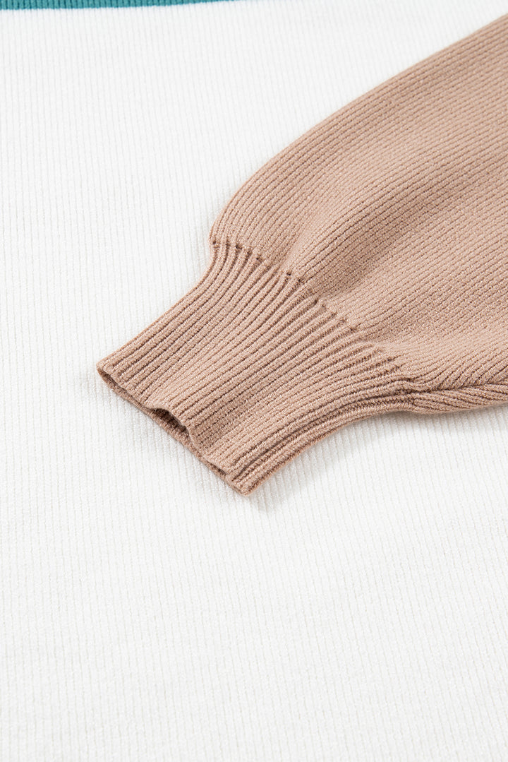 Color Block Plain Ribbed Knit Baggy Sweater