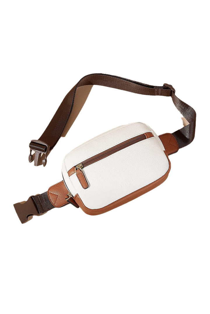 Color Contrast Patched PU Leather Wide Strap Crossbody Bags