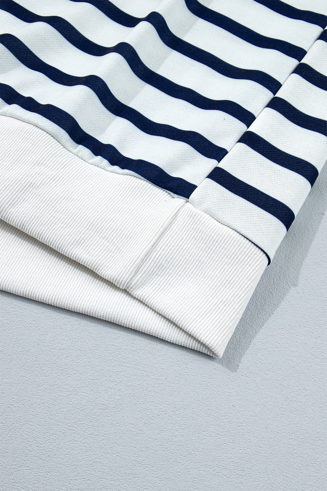 Blue Stripe Striped Stand Neck Long Sleeve Ribbed Cuff Hem Sweatshirt