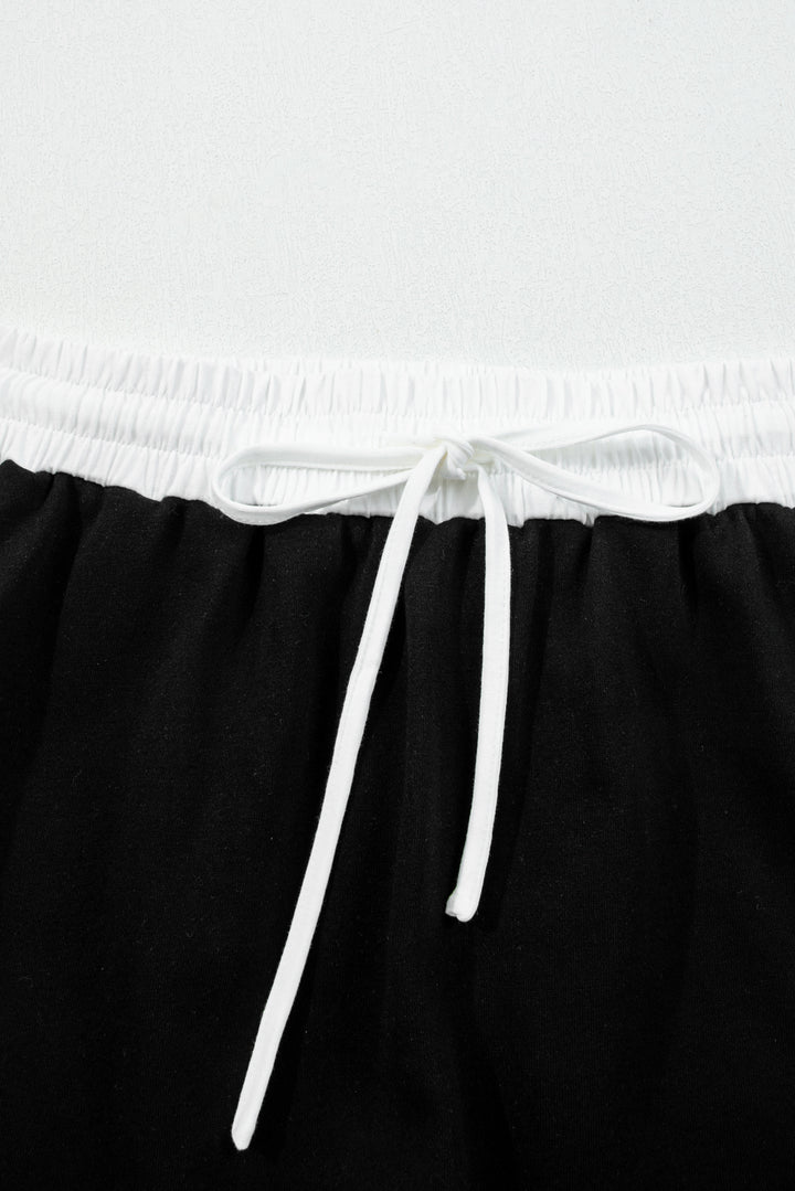 Black Varsity Stripe Detail Drop Shoulder Pullover Mini Skort Set