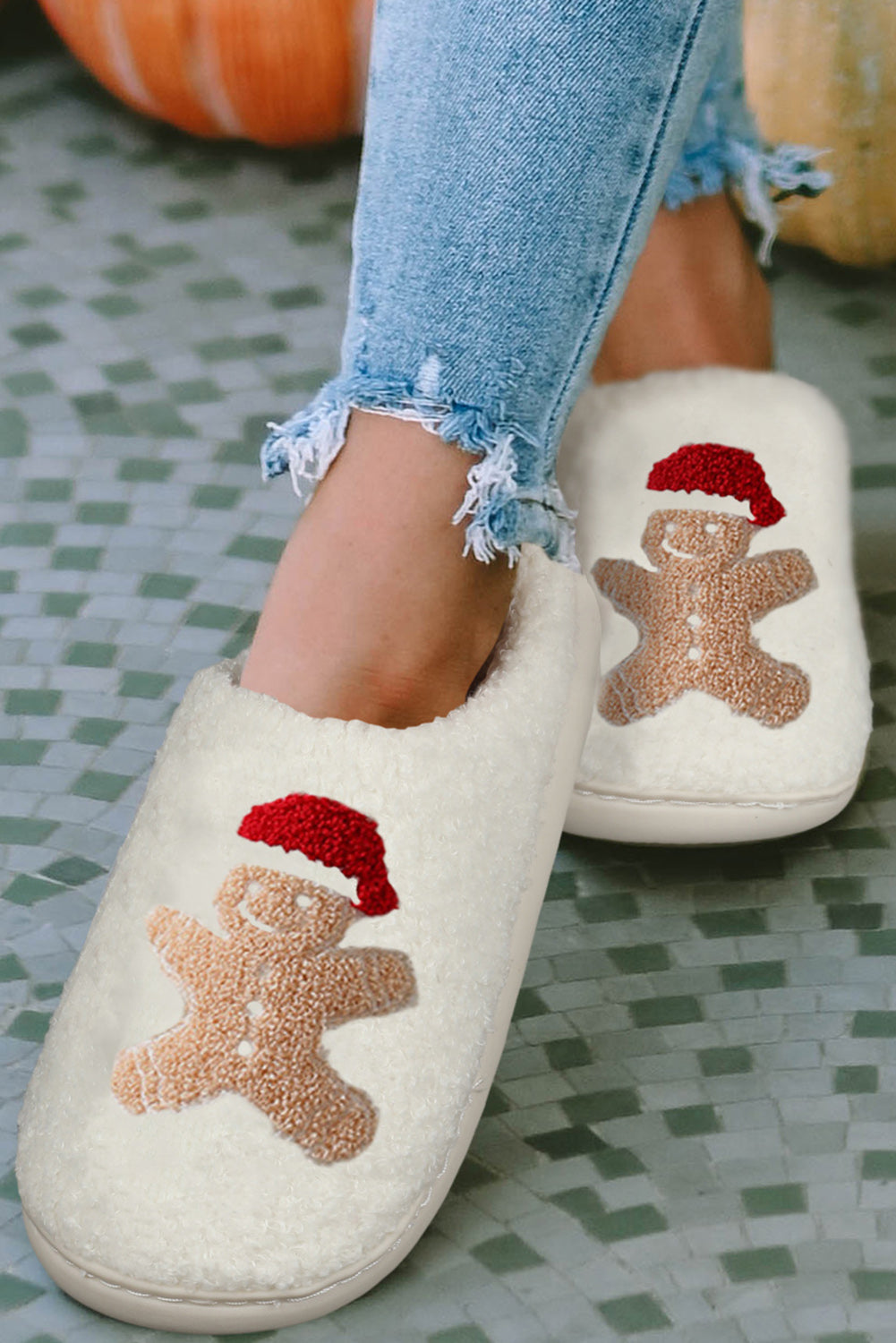 Christmas Gingerbread Man Plush Home Slippers