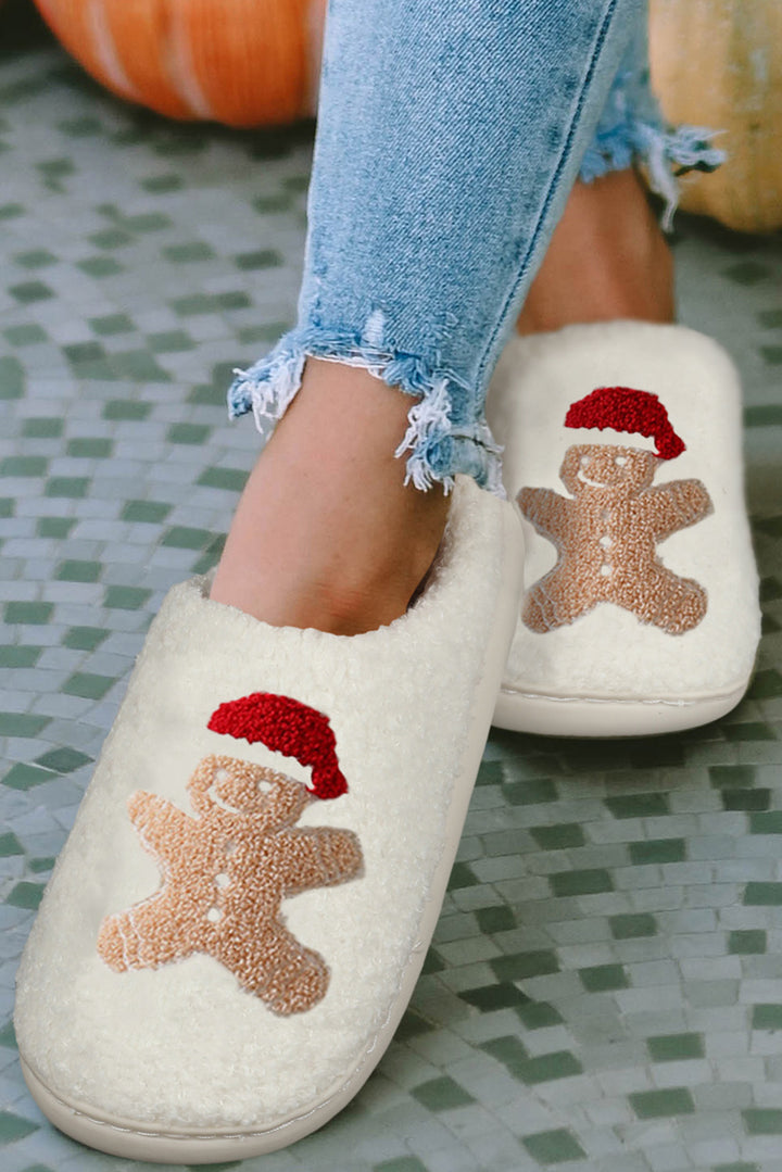 Christmas Gingerbread Man Plush Home Slippers