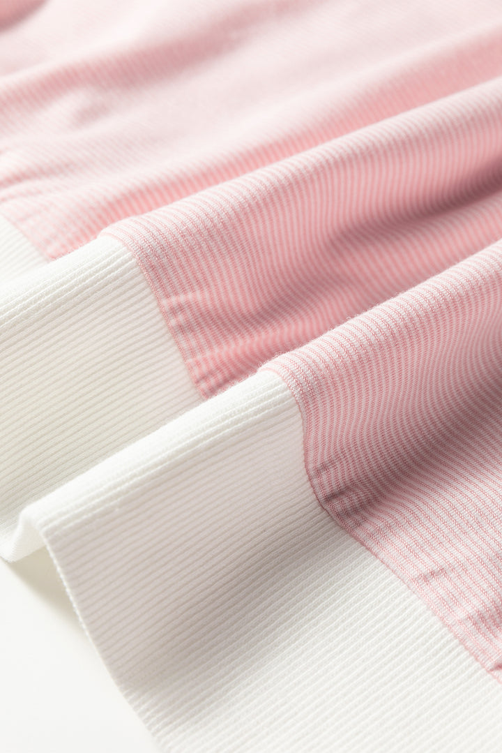 Pink Stripe Contrast Edge Patchwork Long Sleeve Top