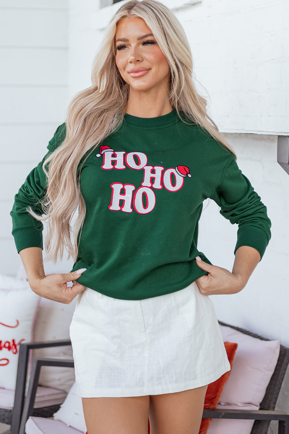 Embroidered Letter Graphic Christmas Fashion Sweatshirt