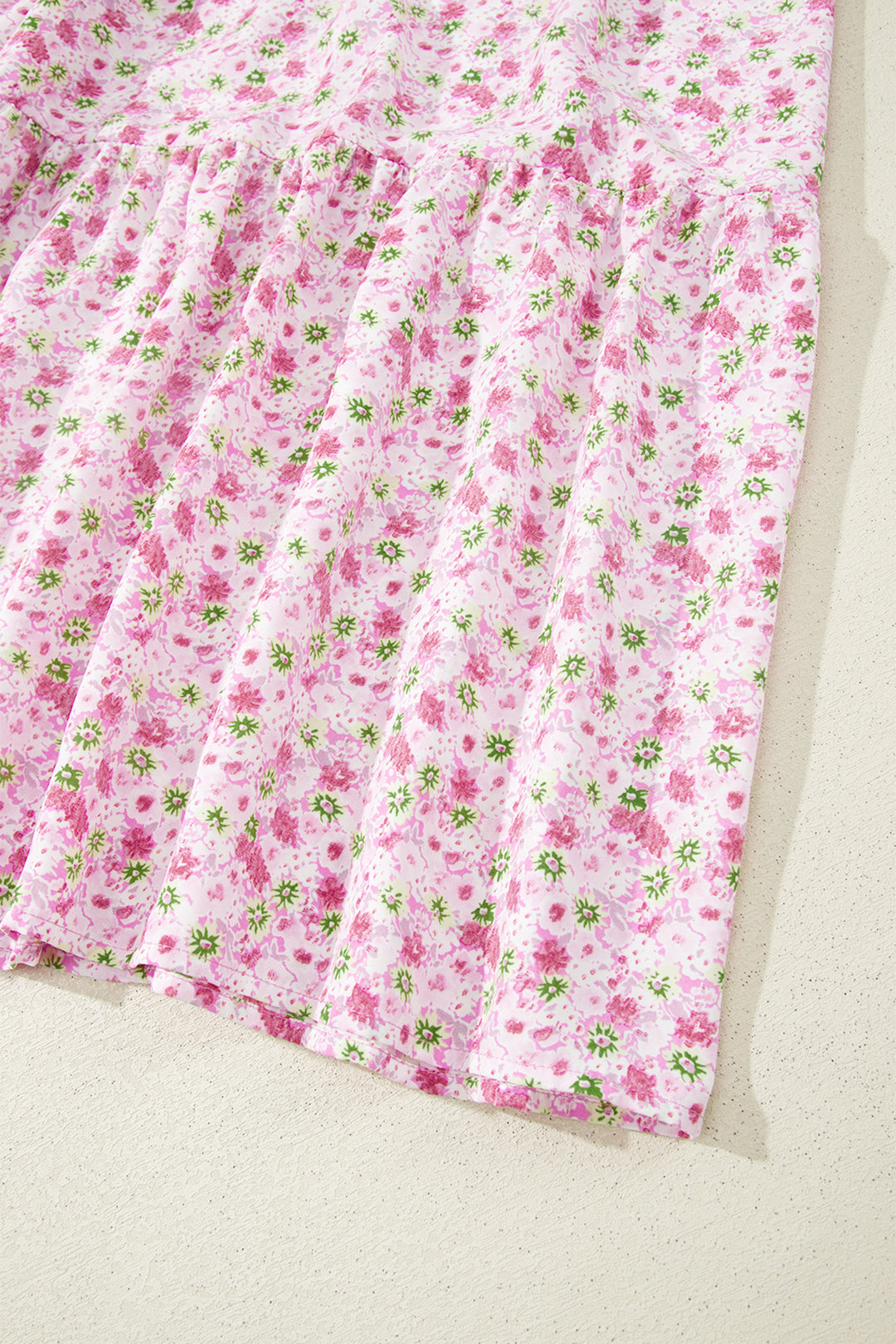 Pink Floral Short Shirred High Waist Maxi Dress