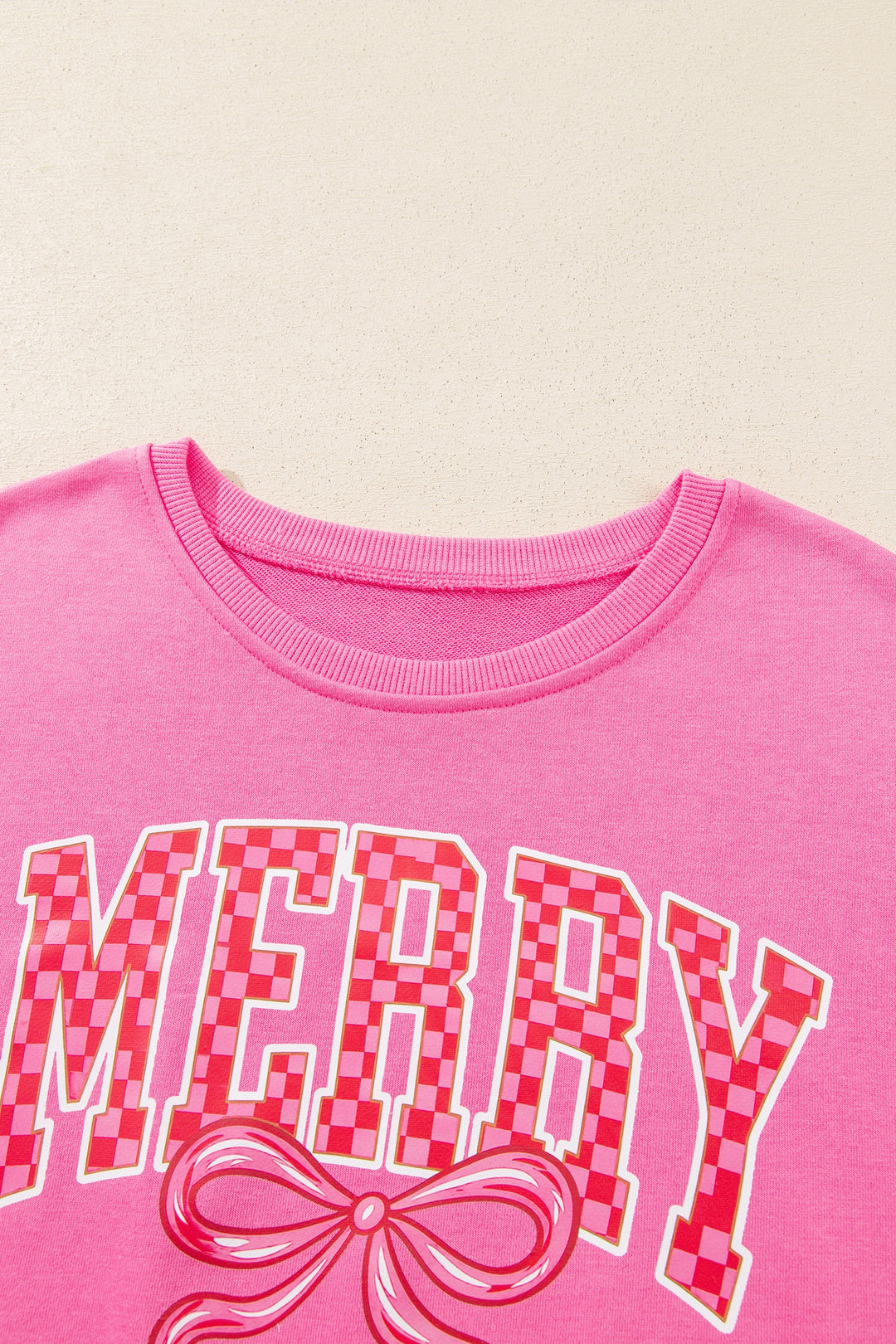 Pink Christmas Slogan Graphic Plaid Contrast Two-piece Pant Set