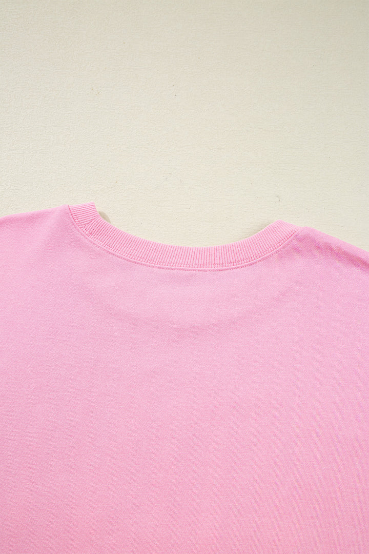 Bow Sequin XOXO Letter Graphic Exposed Seam Baggy Sweatshirt