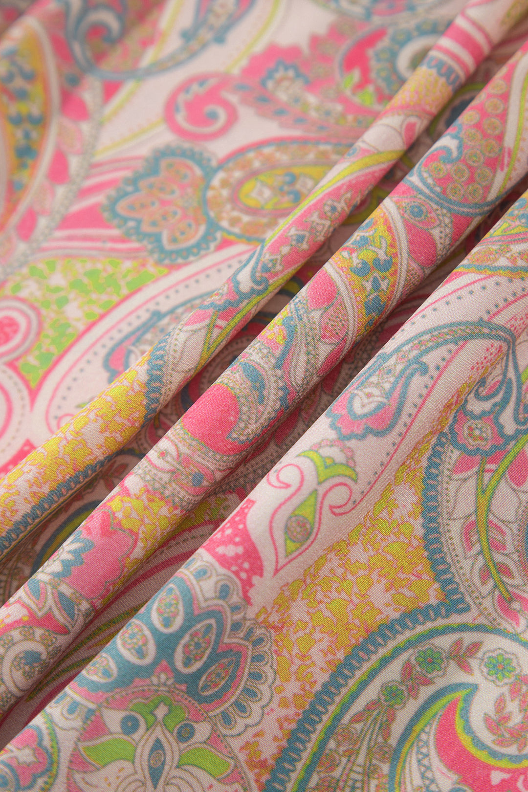 Gossamer Pink Boho Vintage Paisley Print Tiered Long Skirt