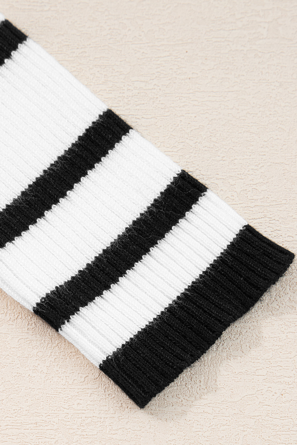Scalloped Trim U Neck Striped Ribbed Slim Sweater