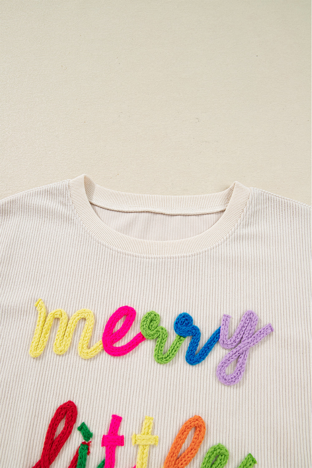 merry little thing Corded Letter Graphic Ribbed Loose Sweatshirt