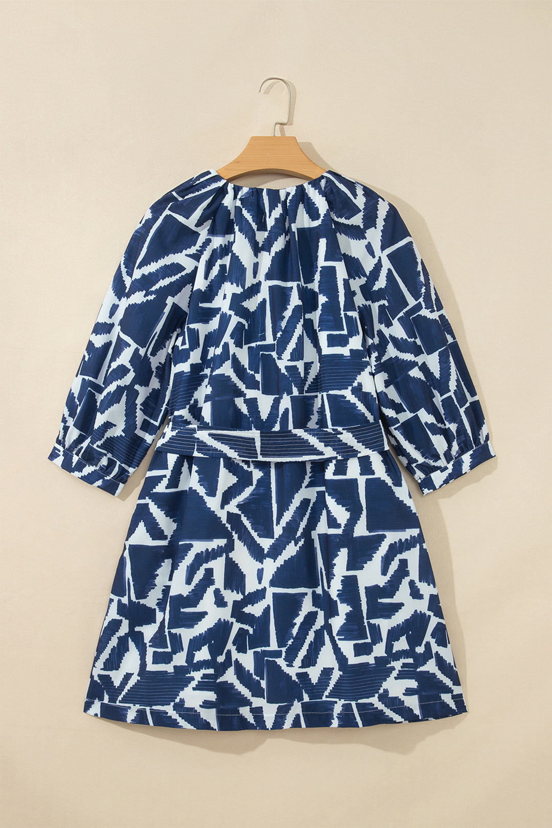 Blue Abstract Geometric Print Zip Front Shift Dress