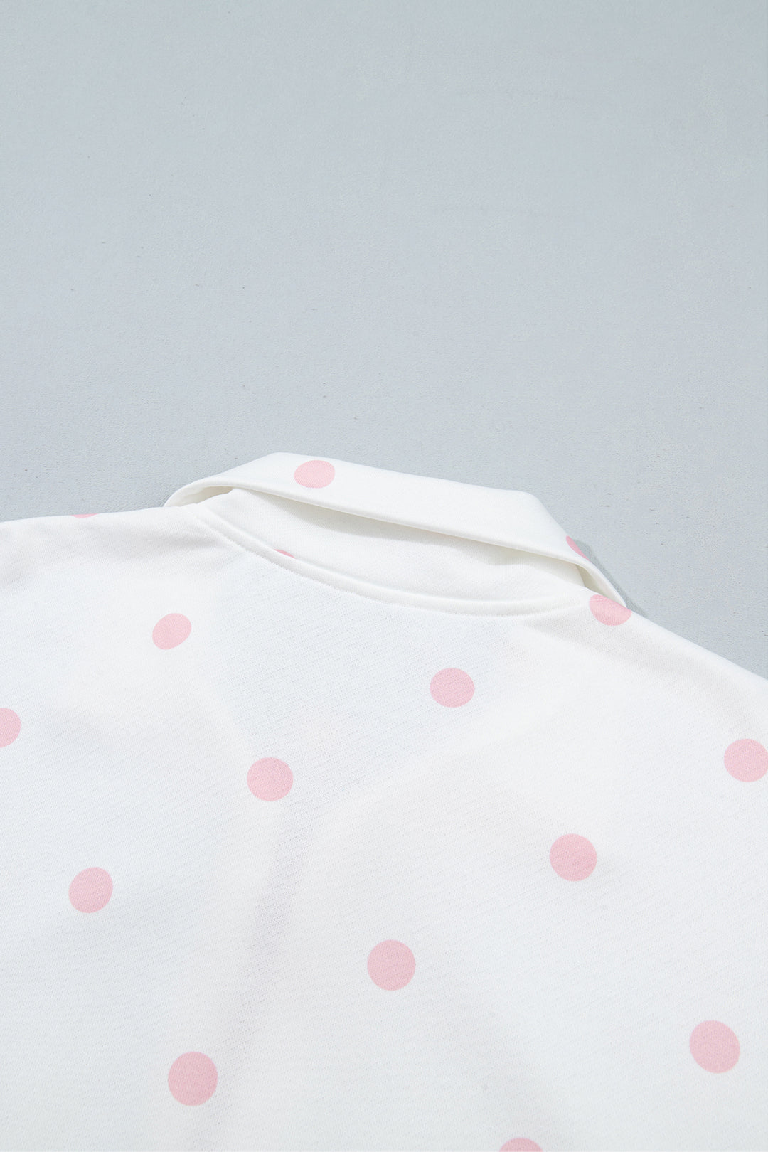 Pink Polka Dot Half Zip Drop Shoulder Relaxed Sweatshirt