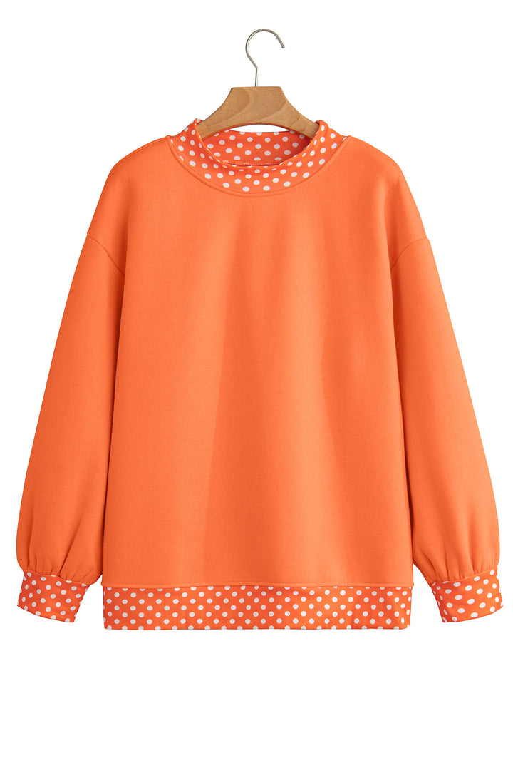 Orange Colorblock Polka Dot Contrast Trim Oversized Sweatshirt