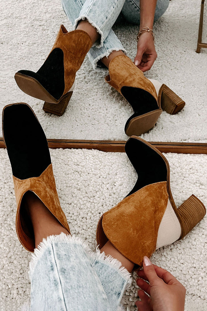 Colorblock Suede Heeled Ankle Booties