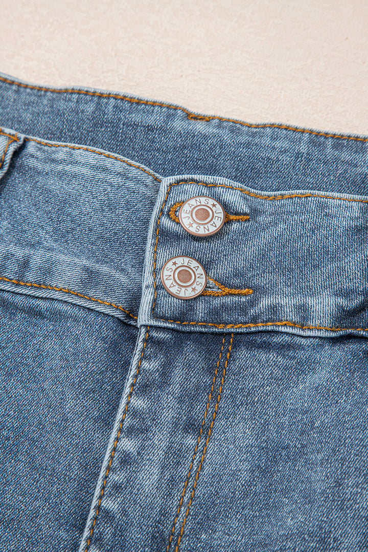 Dusk Blue 2 Button High Waist Piping Trim Bootcut Jeans