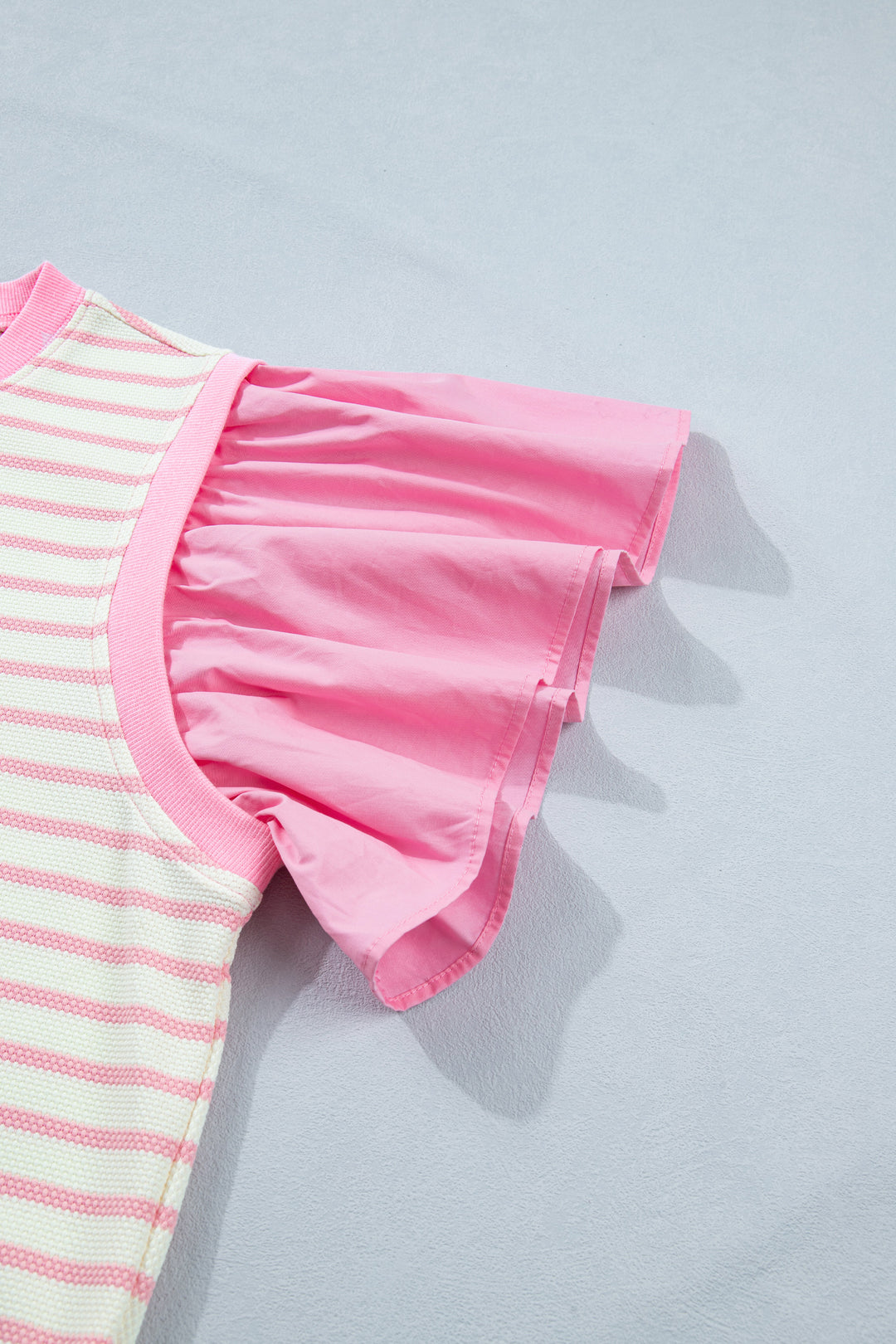 Ruffled Short Sleeve Patchwork Blouse