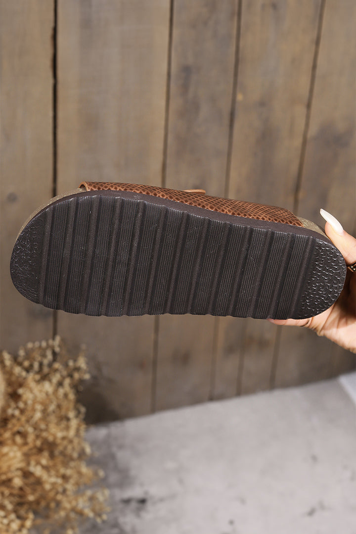 Suede Textured Buckle Straps Beach Slippers