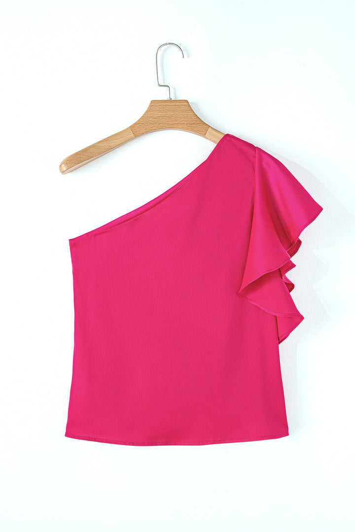 Asymmetric Shoulder Ruffle Sleeve Elegant Blouse
