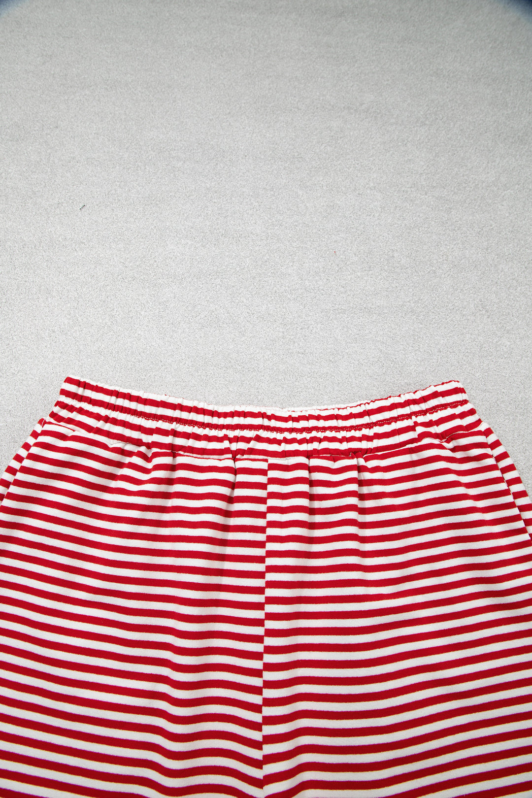 Red Stripe Oversize Mock Neck Sweatshirt and Shorts Set