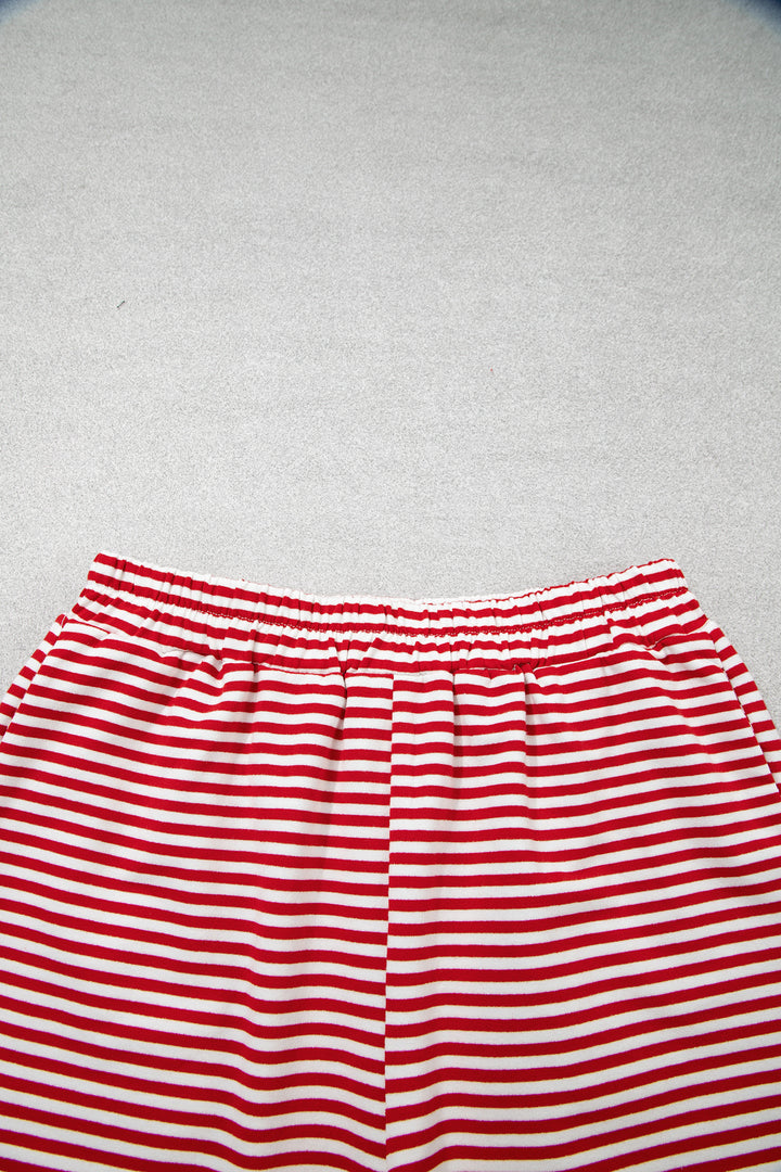 Red Stripe Oversize Mock Neck Sweatshirt and Shorts Set