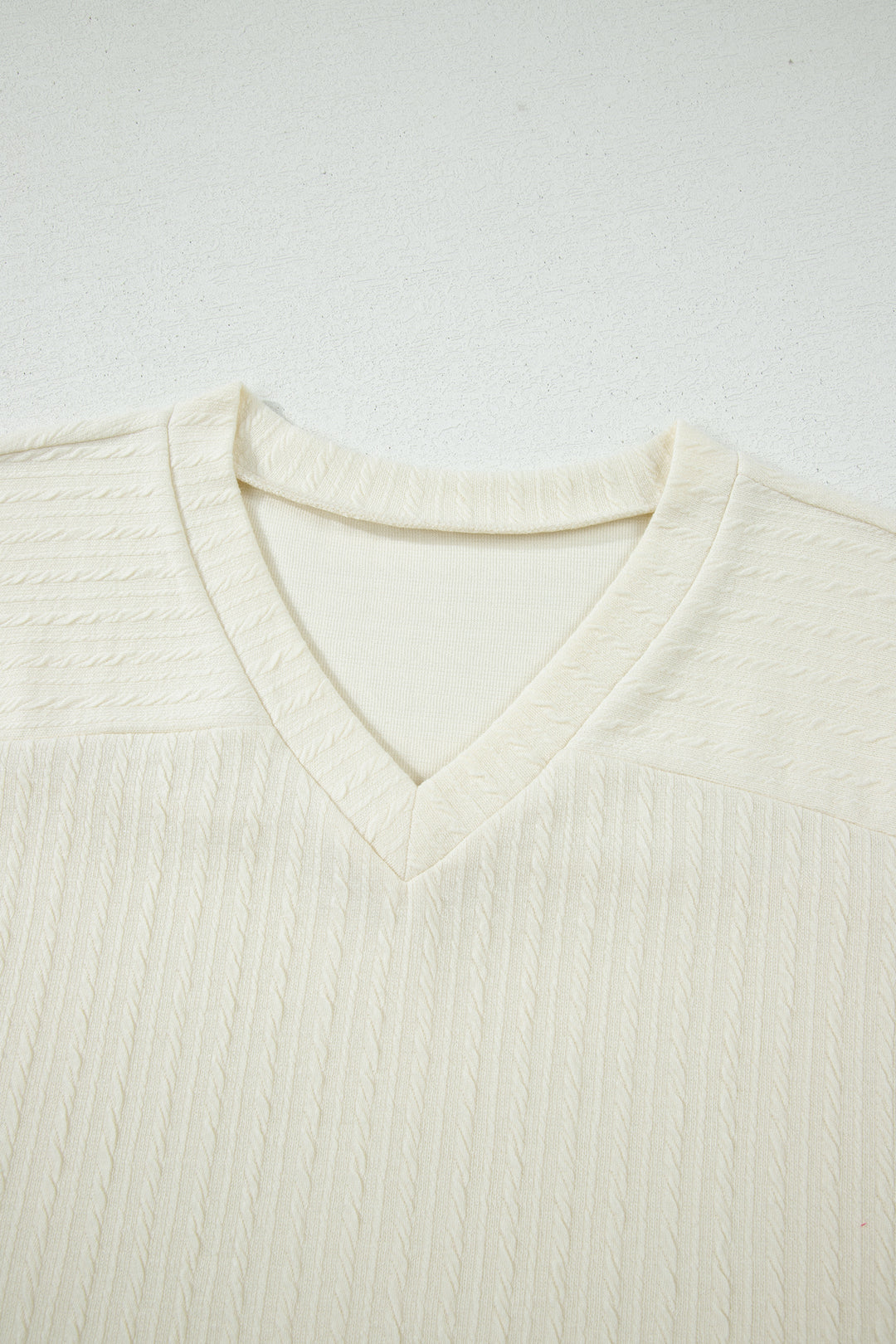 Beige Twisted Texture Knit V Neck T Shirt