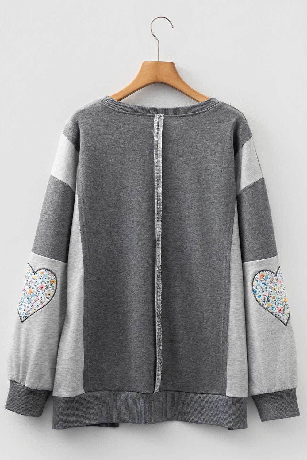 LOVE Graphic Exposed Seam Patchwork Uneven Hem Chic Sweatshirt