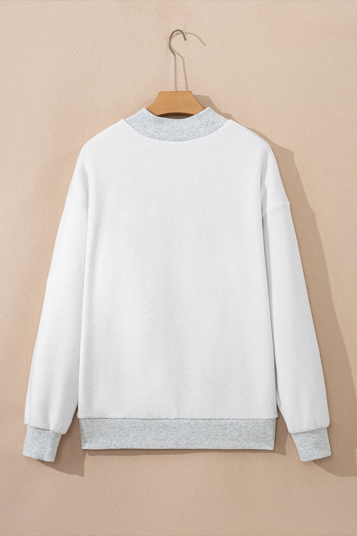 Light Grey Oversize Drop Shoulder Reversible Mock Neck Sweatshirt