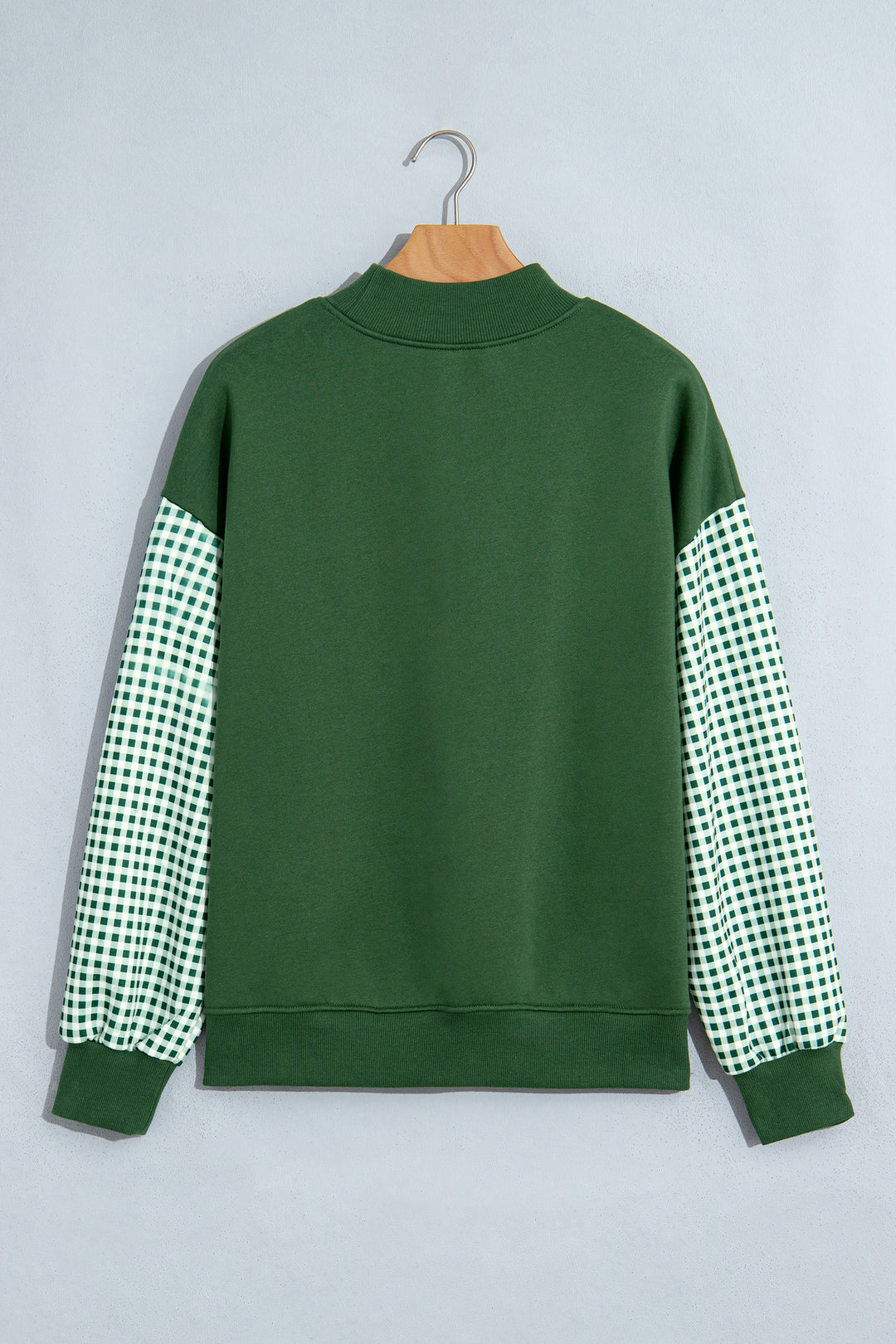 Evergreen Plaid Sleeve Colorblock Loose Tunic Sweatshirt