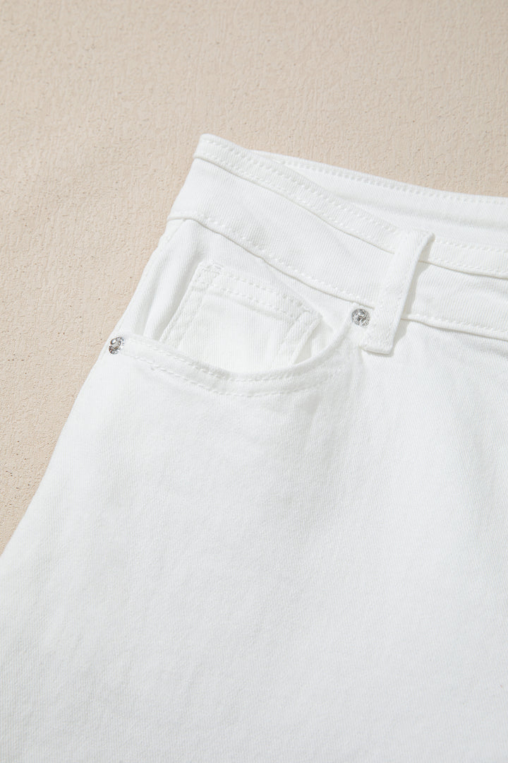 White Solid Color Loose Casual Jeans