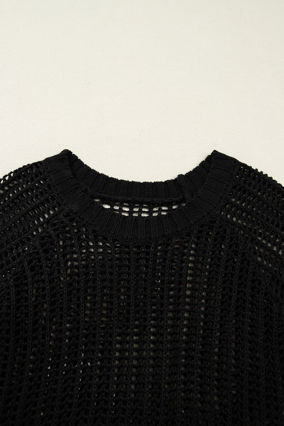 Black Plus Size Open Knit Bow Tie Short Sleeve Sweater