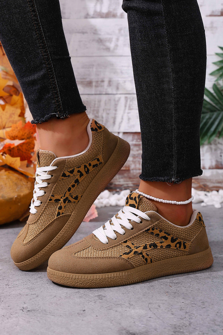 Faux Suede Contrast Patchwork Detail Lace Up Flat Sneakers