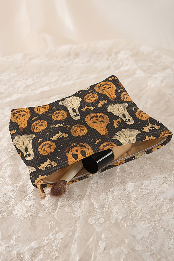Striped Halloween Pumpkin Ghost Printed Makeup Bag