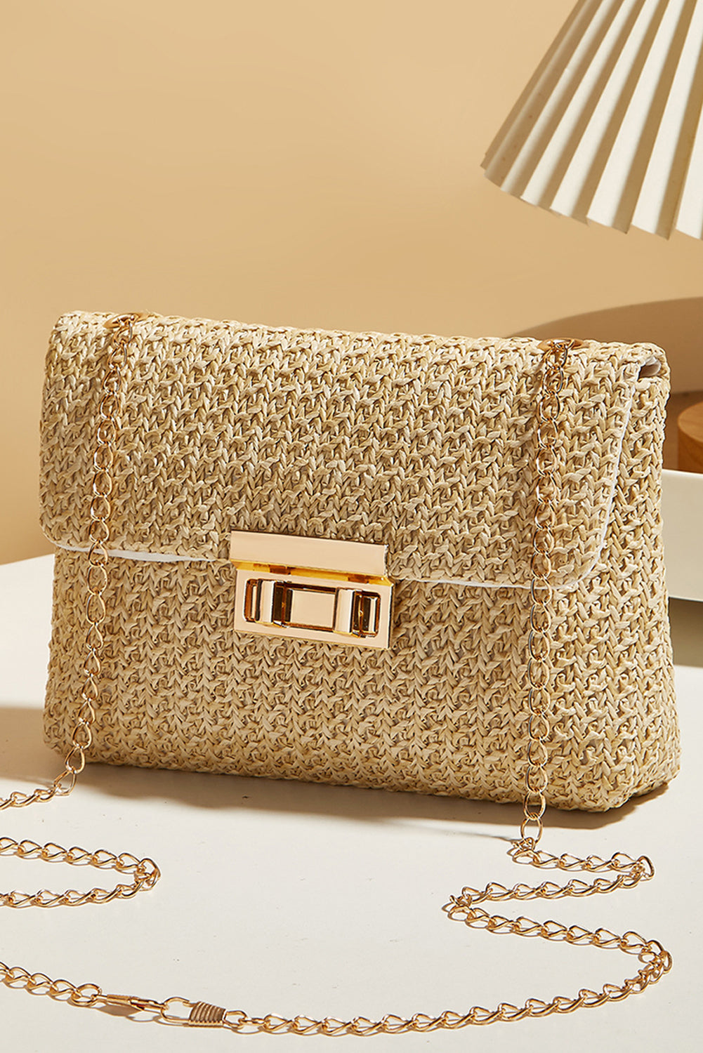 Woven Chain Strap Flap Shoulder Bag