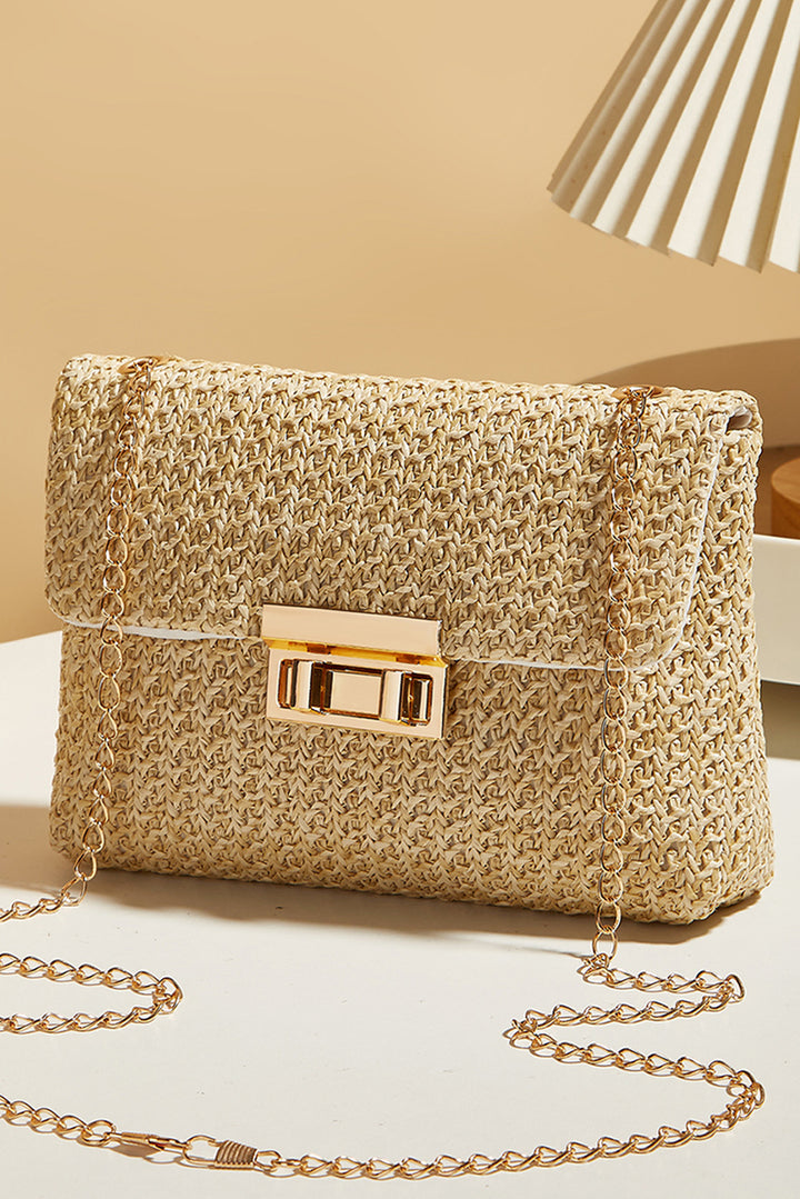 Woven Chain Strap Flap Shoulder Bag