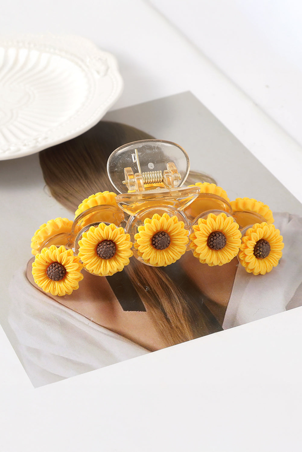 Pince à griffes en résine plastique décorative tournesol