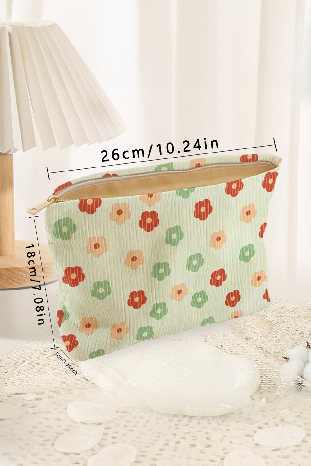 Flower Print Corduroy Zipper Makeup Storage Bag