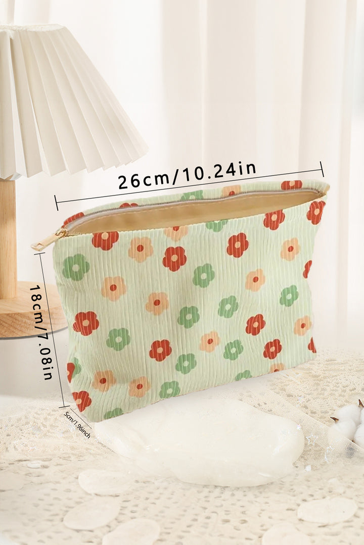 Flower Print Corduroy Zipper Makeup Storage Bag