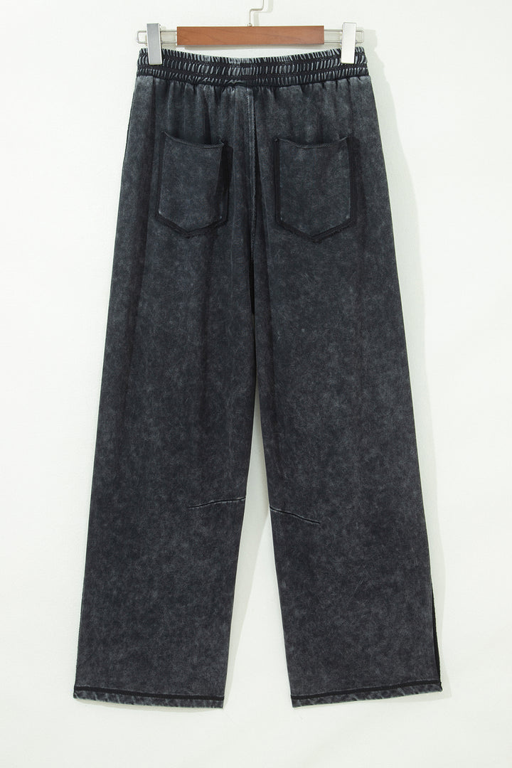 Black Raw Seam Drawstring Elastic Waist Barrel Pants