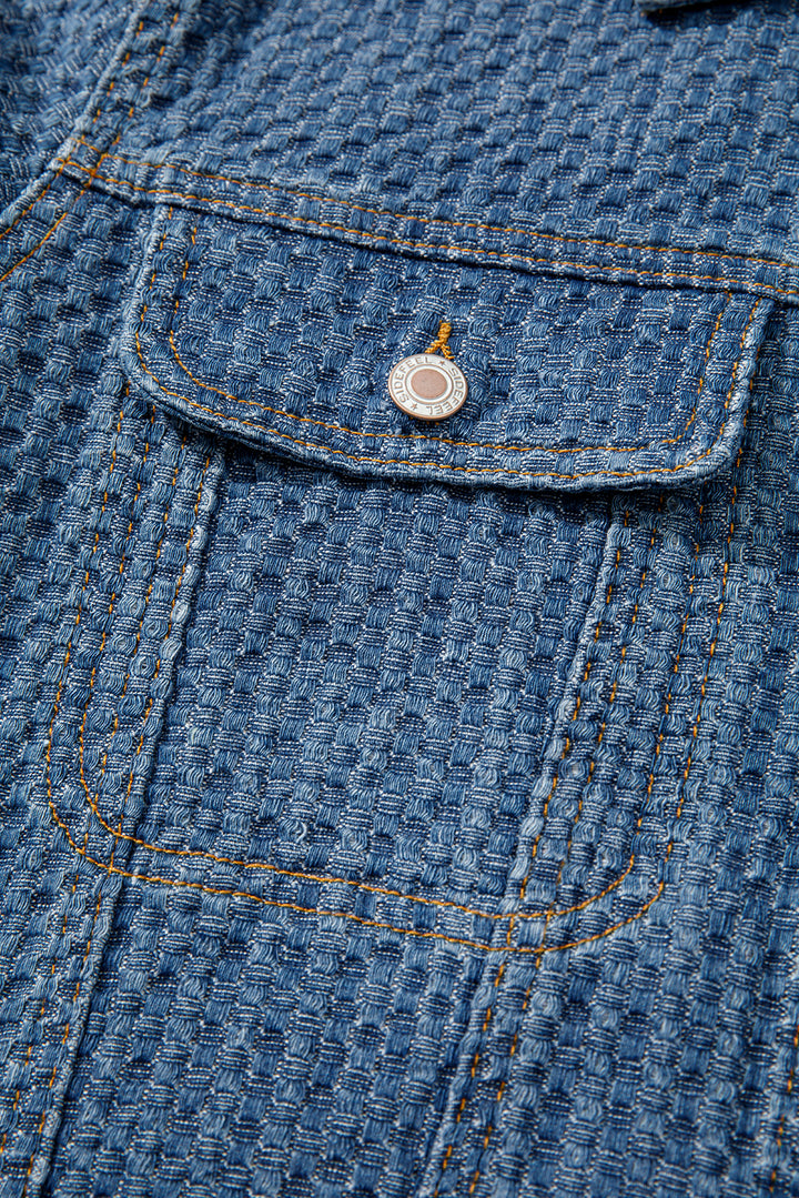 Blue Double Flap Pocket Denim Textured Button Down Jacket