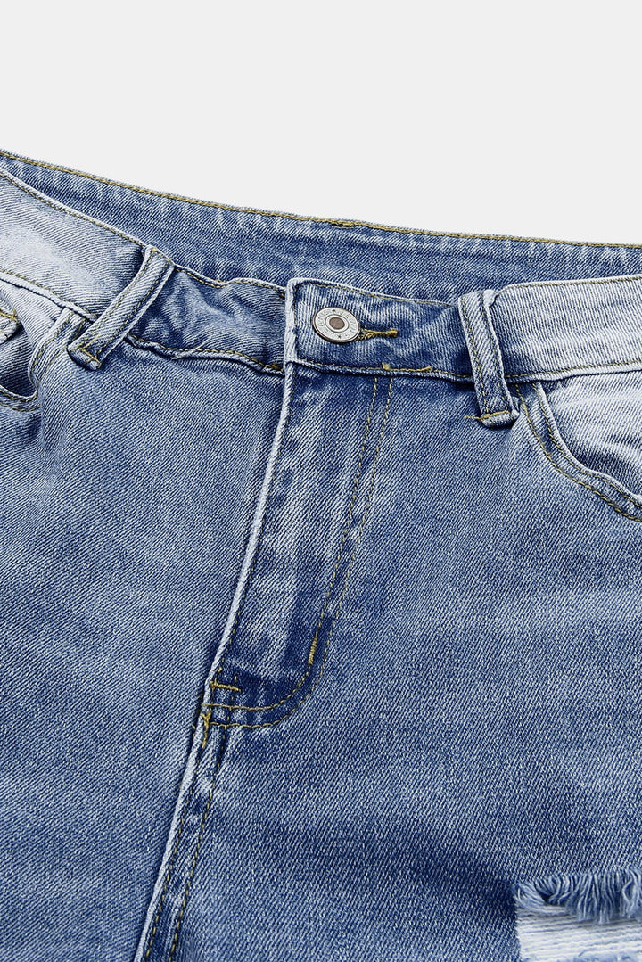 Sky Blue Skinny Distressed Capri Jeans