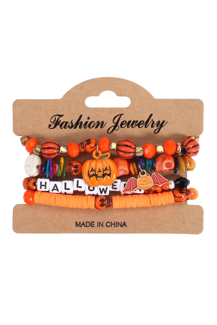 Lot de 4 bracelets d'Halloween en forme de citrouille, de chauve-souris et d'araignée