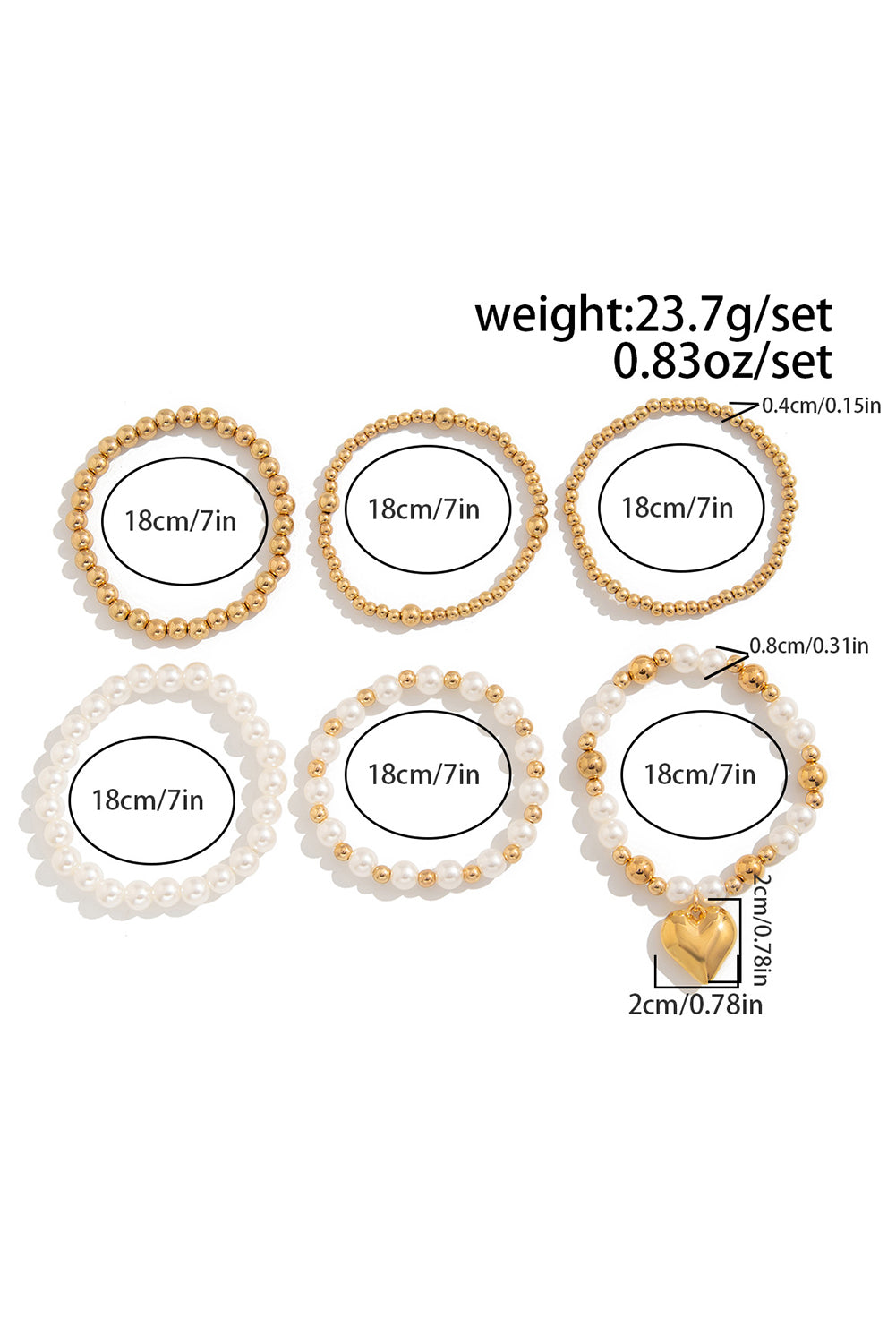 Plated Heart Charm Pearl Beading Multilayer Bracelet