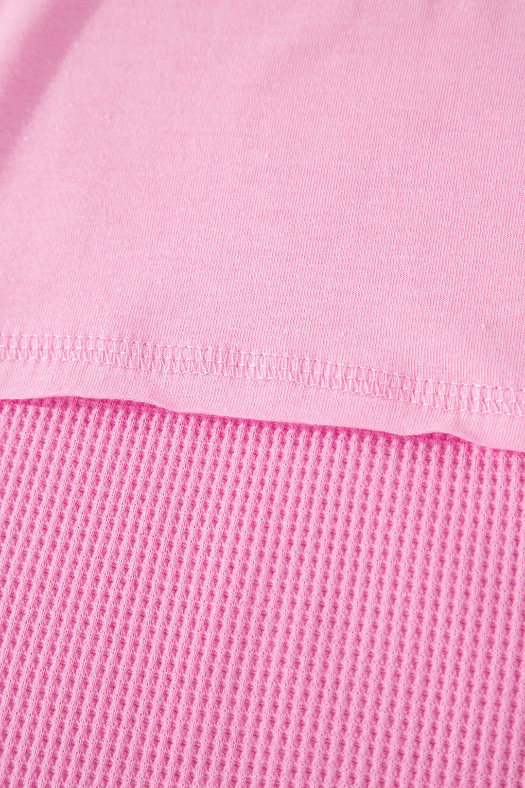 Pink Solid Color Raw Seam Waffled Patchwork Casual T Shirt