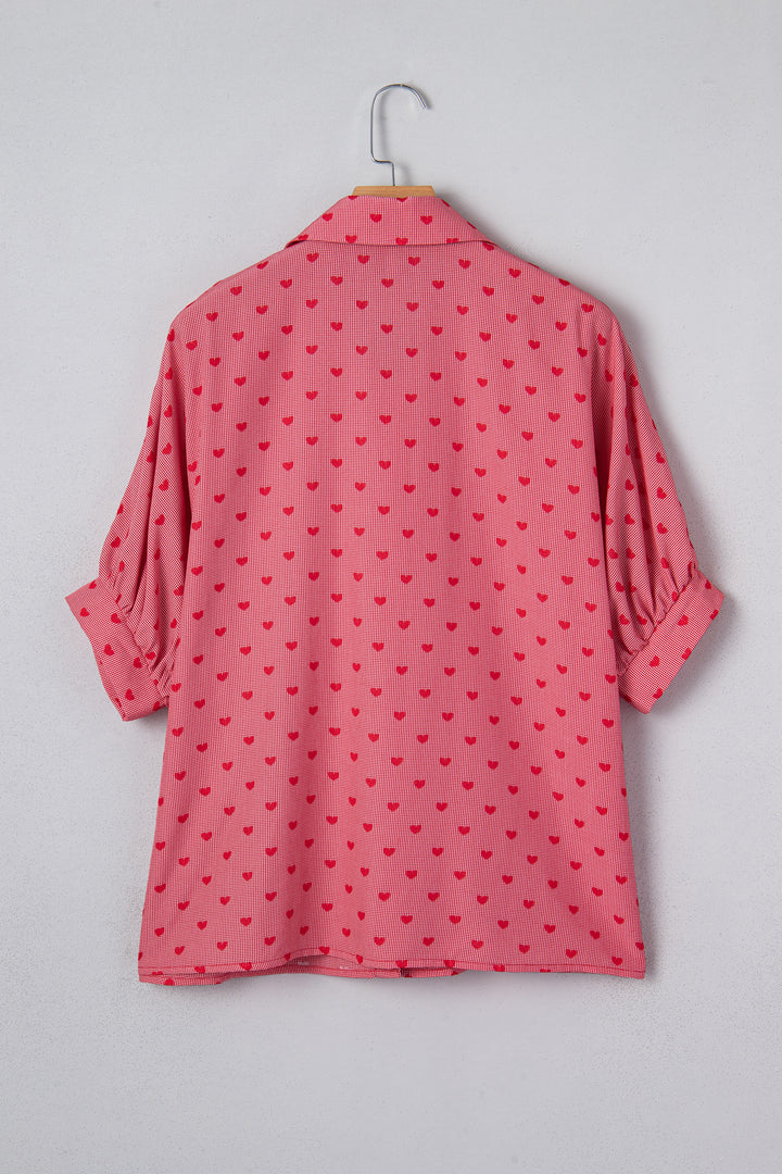 Heart Shape Print Half Sleeve Loose Valentine Shirt
