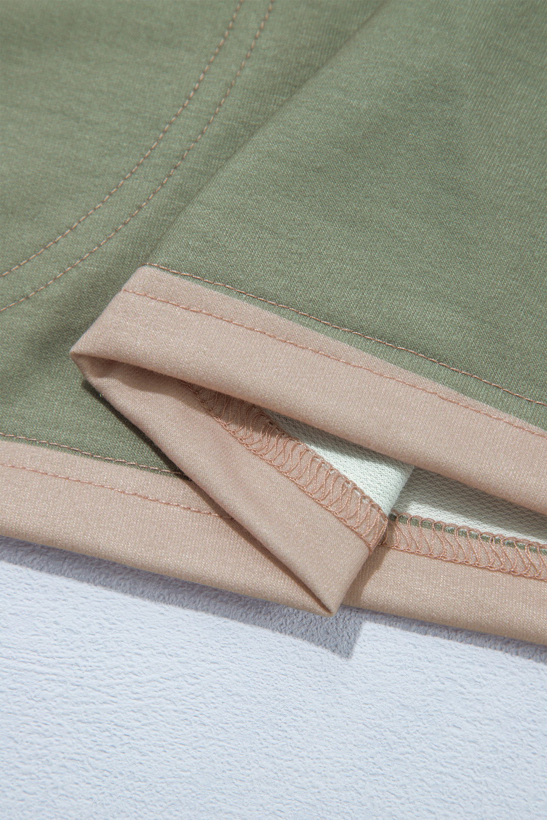 Green Striped Colorblock Zipper Pullover Long Sleeve Loose Top