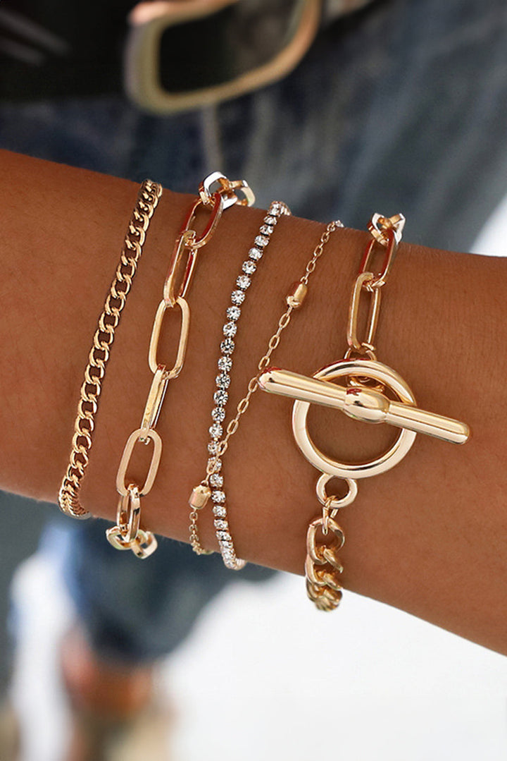 Multi Layered Rhinestone Plated Chain Bracelet Set
